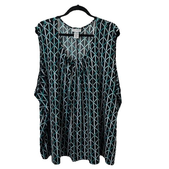 Catherines Teal Green Black Geometric Sleeveless Tank Top Blouse Womens Size 5X - Picture 1 of 9